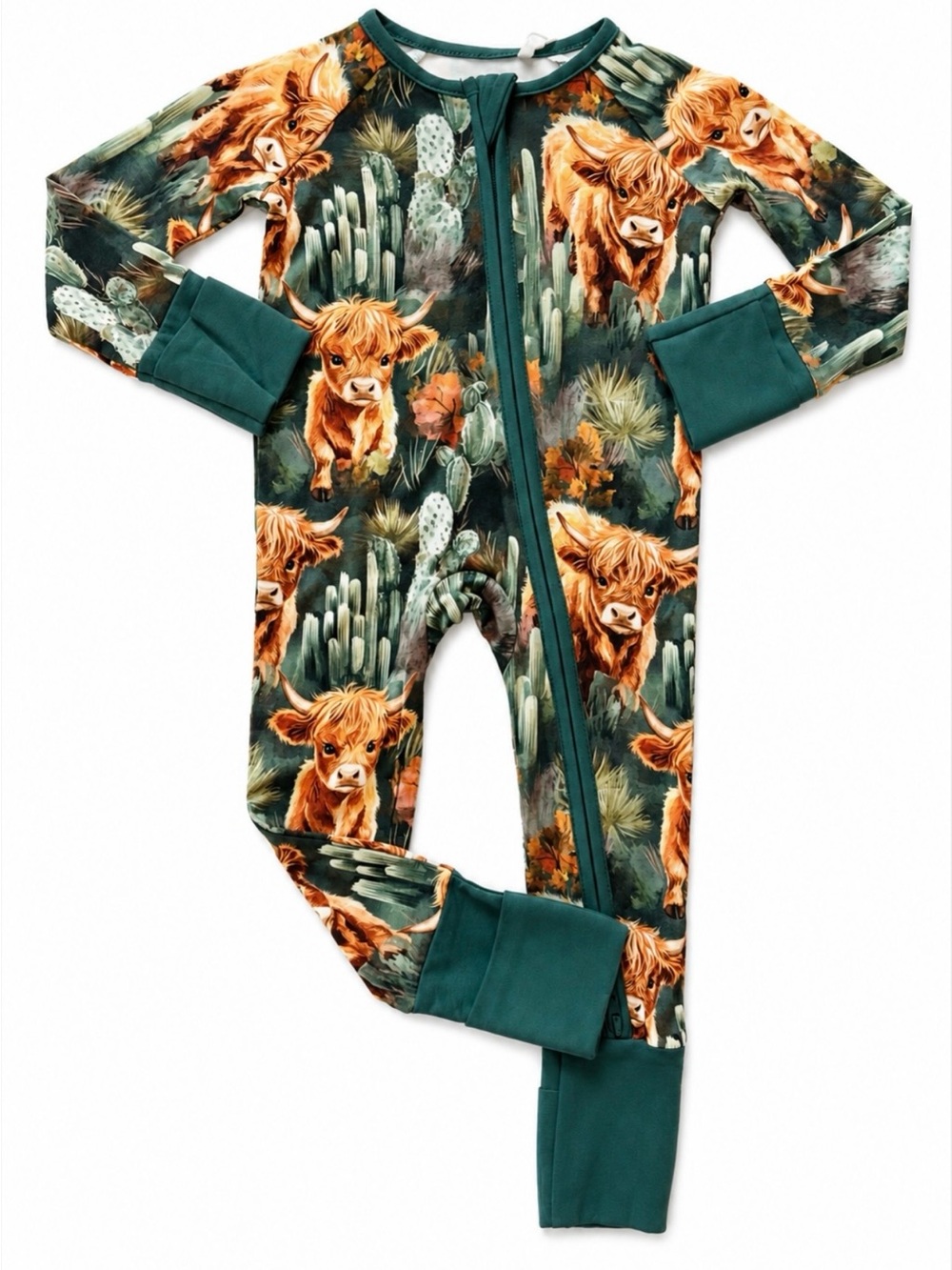 Grace Brooke + Co. Bamboo Highland Cow Convertible Zippy - Green and Brown